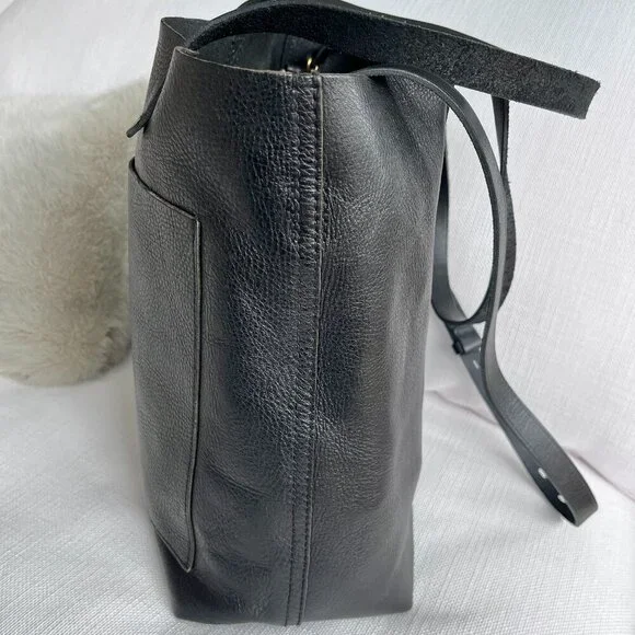 Madewell Medium Transport Tote Black Leather Open Top Shoulder Bag Classic - Picture 6 of 14